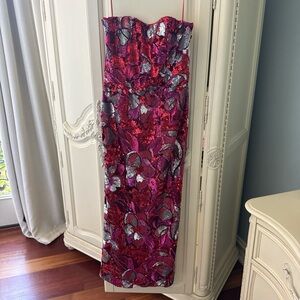 Strapless Sequin Floral Dress - Pink and Purple